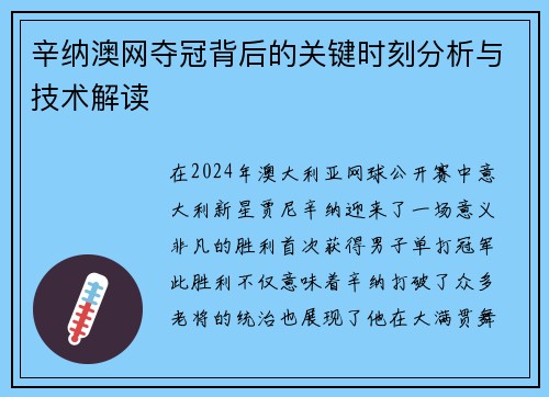辛纳澳网夺冠背后的关键时刻分析与技术解读 辛纳澳网夺冠背后的关键时刻分析与技术解读